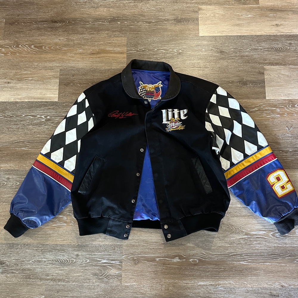 VINTAGE Miller Lite Racing Jacket with Checkered Sleeves